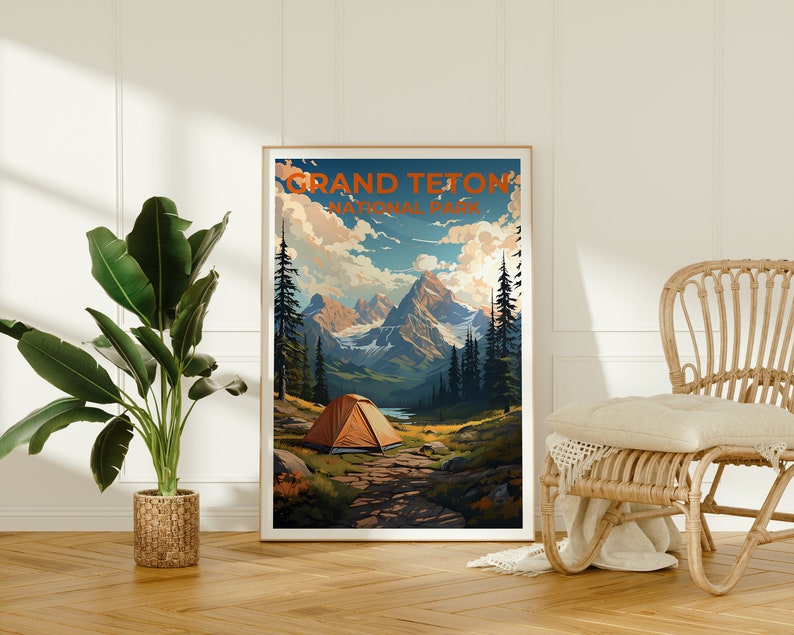Affiche de voyage Grand Teton, art mural du Wyoming, impression du Wyoming, affiche Grand Teton, affiche Wyoming, affiche nature, art Grand Teton