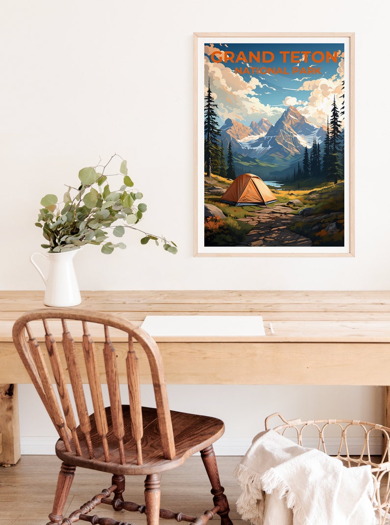 Affiche de voyage Grand Teton, art mural du Wyoming, impression du Wyoming, affiche Grand Teton, affiche Wyoming, affiche nature, art Grand Teton