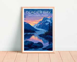 Affiche de voyage de Glacier Bay, art mural de l'Alaska, impression de l'Alaska, affiche de Glacier Bay, affiche de l'Alaska