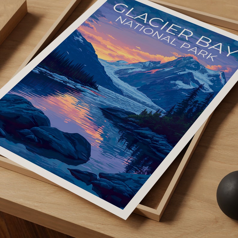 Affiche de voyage de Glacier Bay, art mural de l'Alaska, impression de l'Alaska, affiche de Glacier Bay, affiche de l'Alaska