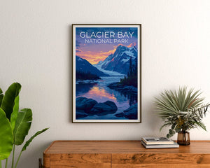 Affiche de voyage de Glacier Bay, art mural de l'Alaska, impression de l'Alaska, affiche de Glacier Bay, affiche de l'Alaska