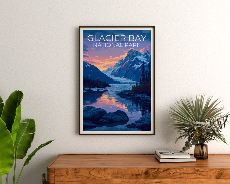 Affiche de voyage de Glacier Bay, art mural de l'Alaska, impression de l'Alaska, affiche de Glacier Bay, affiche de l'Alaska