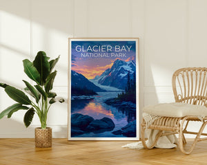 Affiche de voyage de Glacier Bay, art mural de l'Alaska, impression de l'Alaska, affiche de Glacier Bay, affiche de l'Alaska