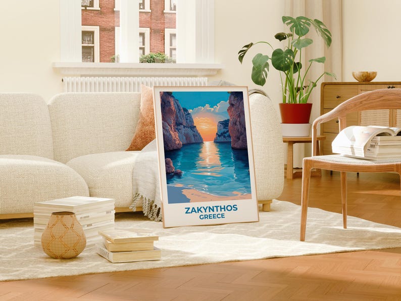 Zakynthos Travel Print Greece Poster Beach Wall Art Greek Islands Illustration Zakynthos Poster Home Decor Birthday Gift