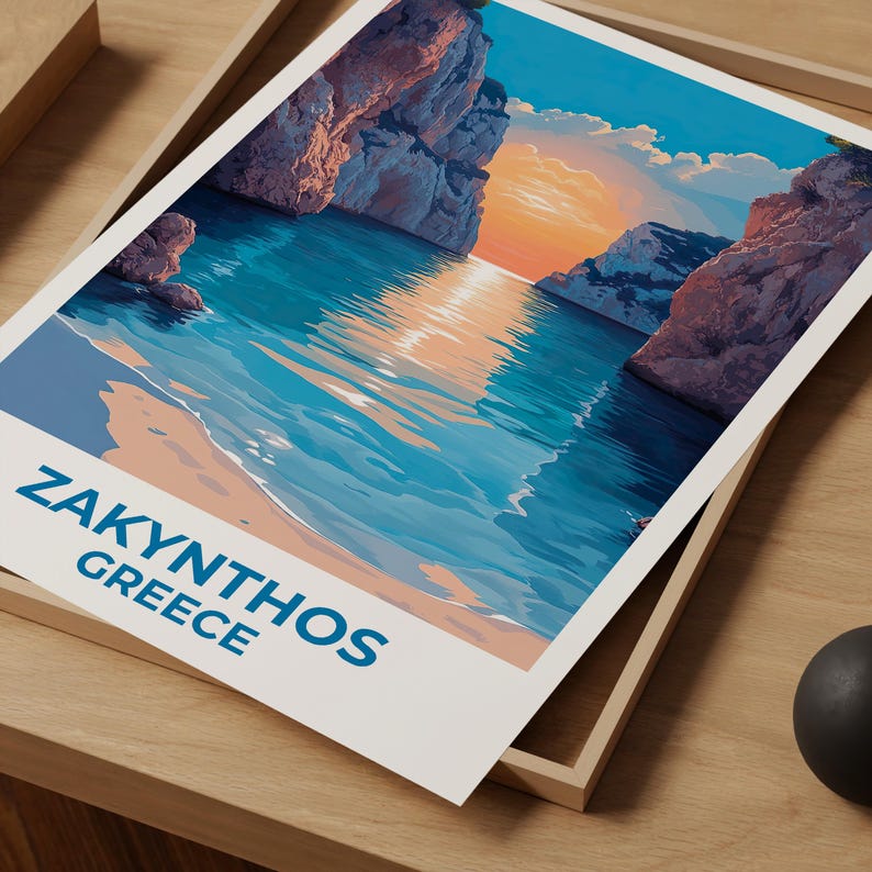 Zakynthos Travel Print Greece Poster Beach Wall Art Greek Islands Illustration Zakynthos Poster Home Decor Birthday Gift
