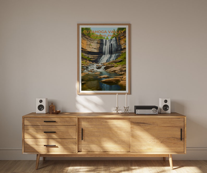 Affiche de voyage de la vallée de Cuyahoga, art mural de l'Ohio, impression de l'Ohio, affiche de la vallée de Cuyahoga, affiche de la nature, affiche de la cascade, affiche de randonnée