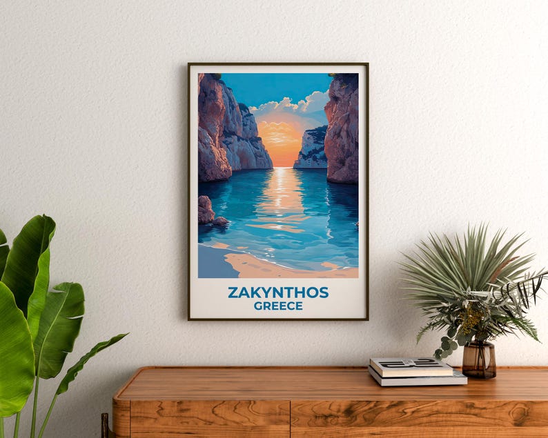 Zakynthos Travel Print Greece Poster Beach Wall Art Greek Islands Illustration Zakynthos Poster Home Decor Birthday Gift