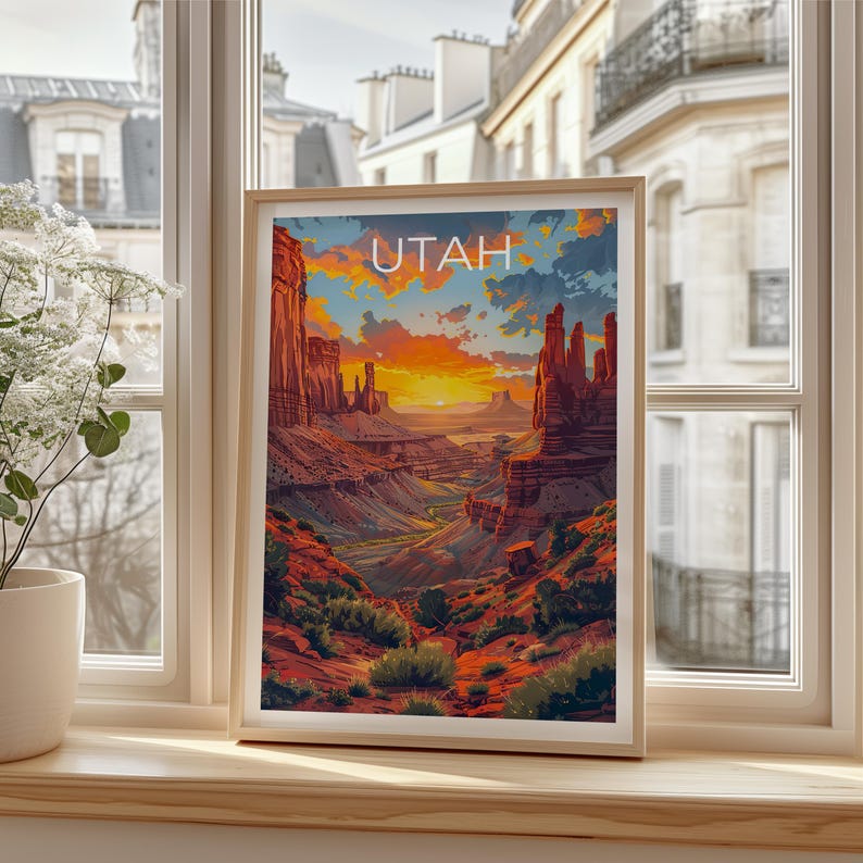 Utah Travel Print Canyonlands National Park Poster Canyons Wall Art Sandstone Illustration Utah Poster Home Decor Birthday Gift