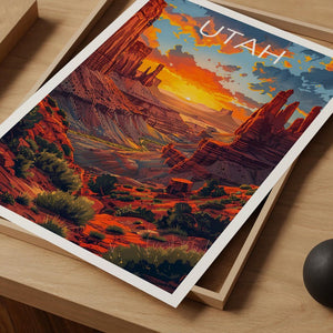 Utah Travel Print Canyonlands National Park Poster Canyons Wall Art Sandstone Illustration Utah Poster Home Decor Birthday Gift