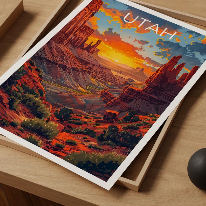 Utah Travel Print Canyonlands National Park Poster Canyons Wall Art Sandstone Illustration Utah Poster Home Decor Birthday Gift