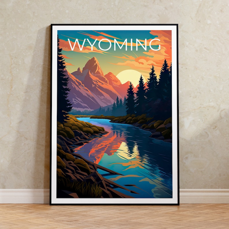 Wyoming Travel Poster, Mountains Wall Art, Mountains Print, Wyoming Poster, Mountains Poster, Wilderness Poster, Wyoming Art