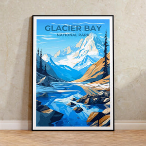 Affiche de voyage de Glacier Bay, art mural de l'Alaska, impression du parc national, affiche de Glacier Bay, art de l'Alaska, affiche de la nature, illustration de Glacier Bay