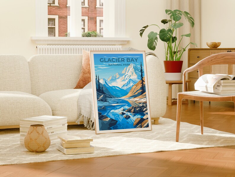 Affiche de voyage de Glacier Bay, art mural de l'Alaska, impression du parc national, affiche de Glacier Bay, art de l'Alaska, affiche de la nature, illustration de Glacier Bay