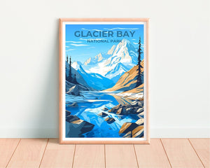 Affiche de voyage de Glacier Bay, art mural de l'Alaska, impression du parc national, affiche de Glacier Bay, art de l'Alaska, affiche de la nature, illustration de Glacier Bay