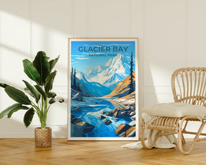 Affiche de voyage de Glacier Bay, art mural de l'Alaska, impression du parc national, affiche de Glacier Bay, art de l'Alaska, affiche de la nature, illustration de Glacier Bay