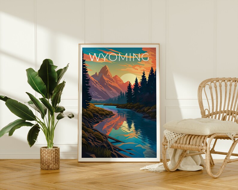 Wyoming Travel Poster, Mountains Wall Art, Mountains Print, Wyoming Poster, Mountains Poster, Wilderness Poster, Wyoming Art