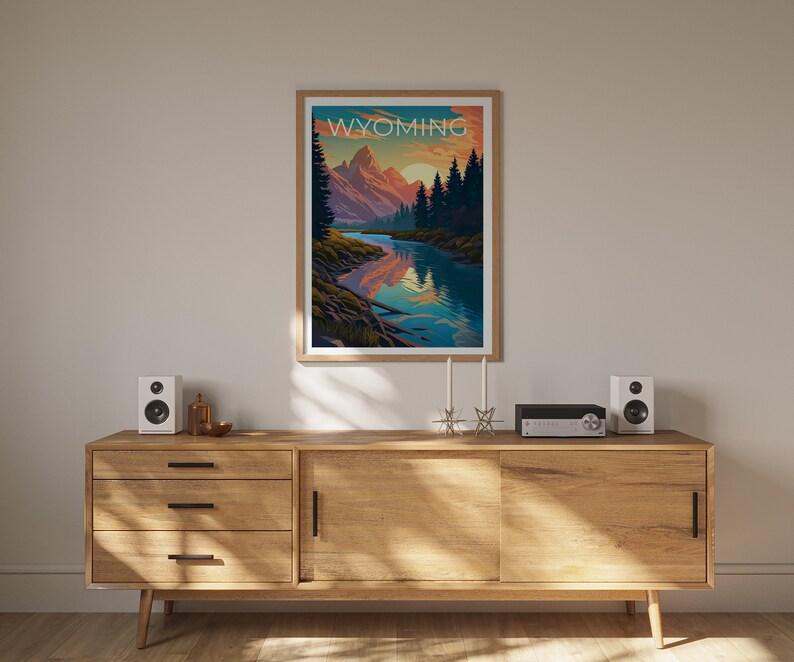 Wyoming Travel Poster, Mountains Wall Art, Mountains Print, Wyoming Poster, Mountains Poster, Wilderness Poster, Wyoming Art