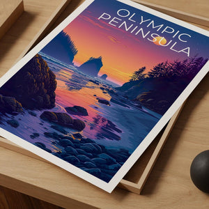 Olympic Peninsula Print, Washington State Poster, Beach Wall Art, Olympic Illustration, Landscape Poster, Home Decor, Birthday Gift