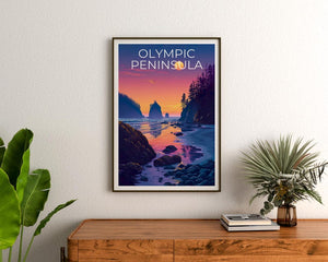 Olympic Peninsula Print, Washington State Poster, Beach Wall Art, Olympic Illustration, Landscape Poster, Home Decor, Birthday Gift
