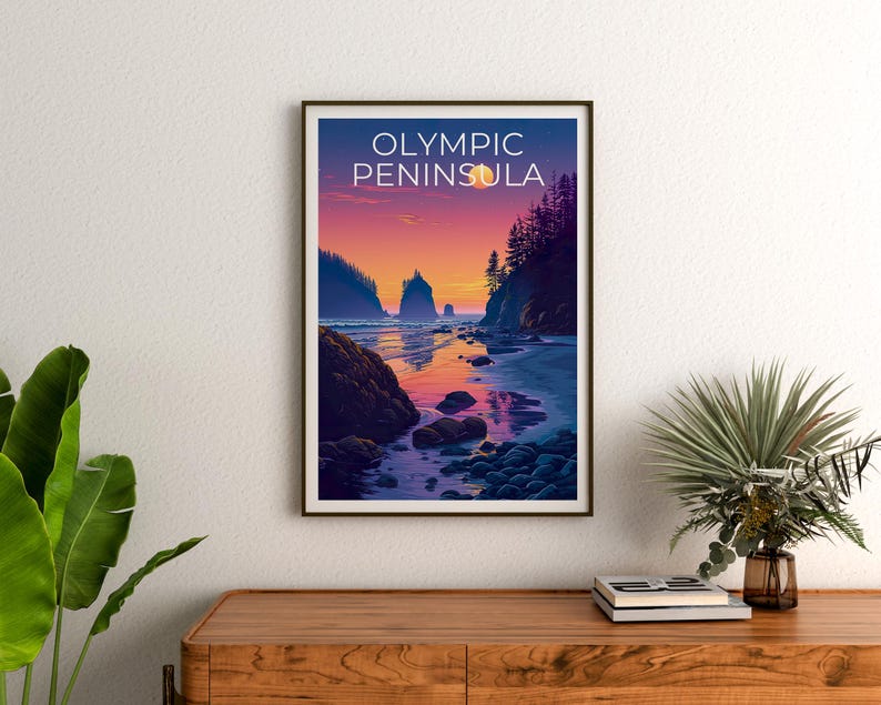 Olympic Peninsula Print, Washington State Poster, Beach Wall Art, Olympic Illustration, Landscape Poster, Home Decor, Birthday Gift