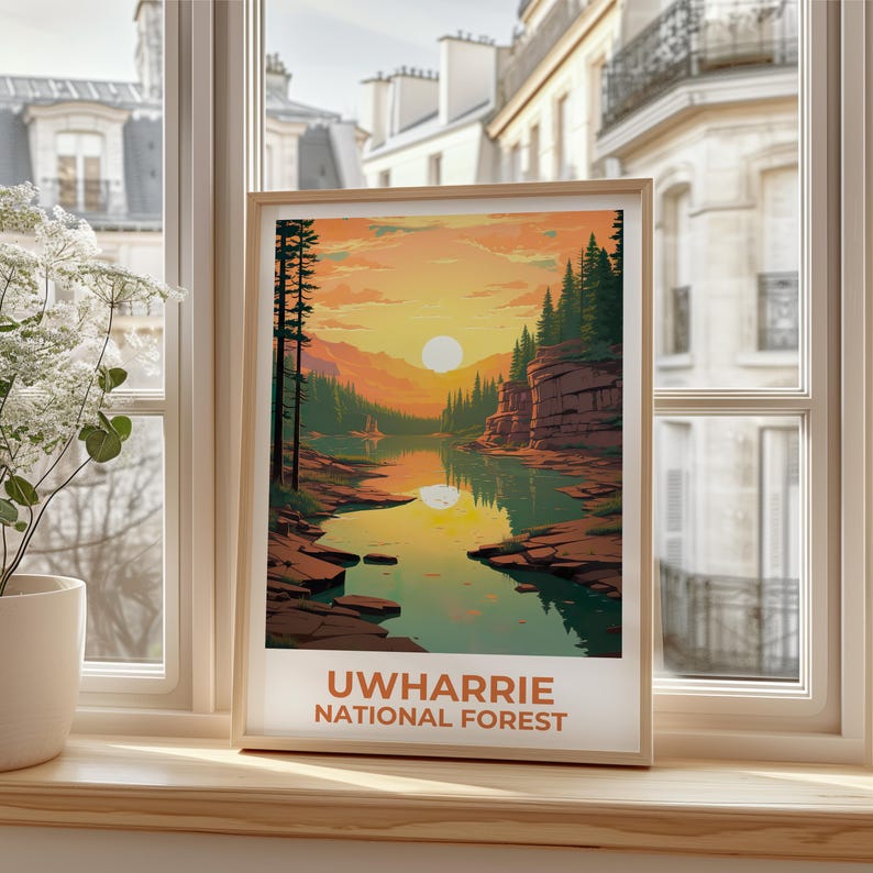 Uwharrie National Forest Travel Print North Carolina Poster Forest Wall Art Mountain Illustration Uwharrie Poster Home Decor Birthday Gift