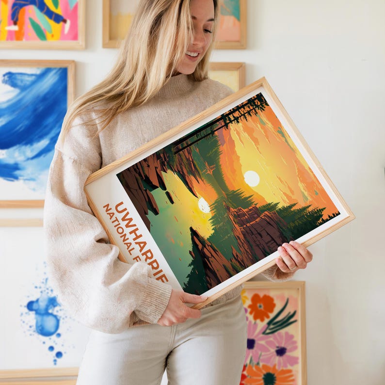 Uwharrie National Forest Travel Print North Carolina Poster Forest Wall Art Mountain Illustration Uwharrie Poster Home Decor Birthday Gift