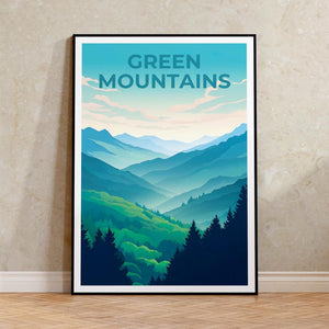 Vermont Travel Poster, Green Mountains Print, Vermont Wall Art, Forest Illustration, Mountain Poster, Home Decor, Birthday Gift