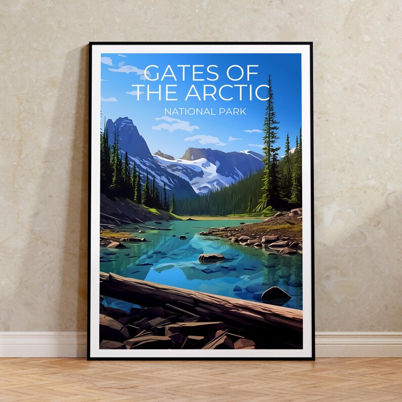 Affiche Portes de l'Arctique, Art mural de l'Alaska, Impression de l'Alaska, Affiche de montagne, Affiche de nature sauvage, Affiche de lac, Parcs nationaux
