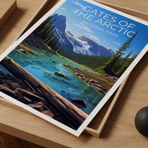 Affiche Portes de l'Arctique, Art mural de l'Alaska, Impression de l'Alaska, Affiche de montagne, Affiche de nature sauvage, Affiche de lac, Parcs nationaux