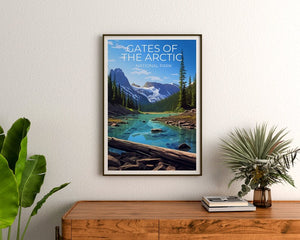 Affiche Portes de l'Arctique, Art mural de l'Alaska, Impression de l'Alaska, Affiche de montagne, Affiche de nature sauvage, Affiche de lac, Parcs nationaux