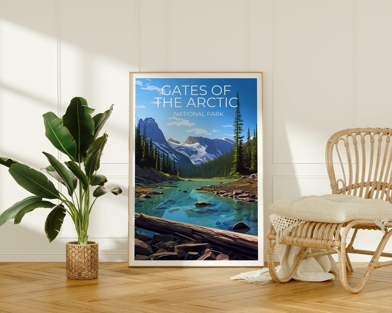 Affiche Portes de l'Arctique, Art mural de l'Alaska, Impression de l'Alaska, Affiche de montagne, Affiche de nature sauvage, Affiche de lac, Parcs nationaux