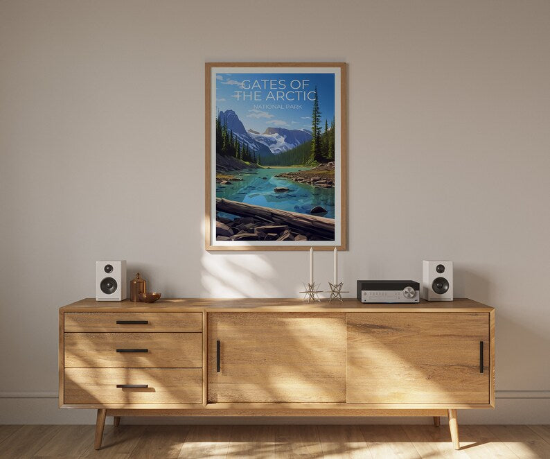 Affiche Portes de l'Arctique, Art mural de l'Alaska, Impression de l'Alaska, Affiche de montagne, Affiche de nature sauvage, Affiche de lac, Parcs nationaux
