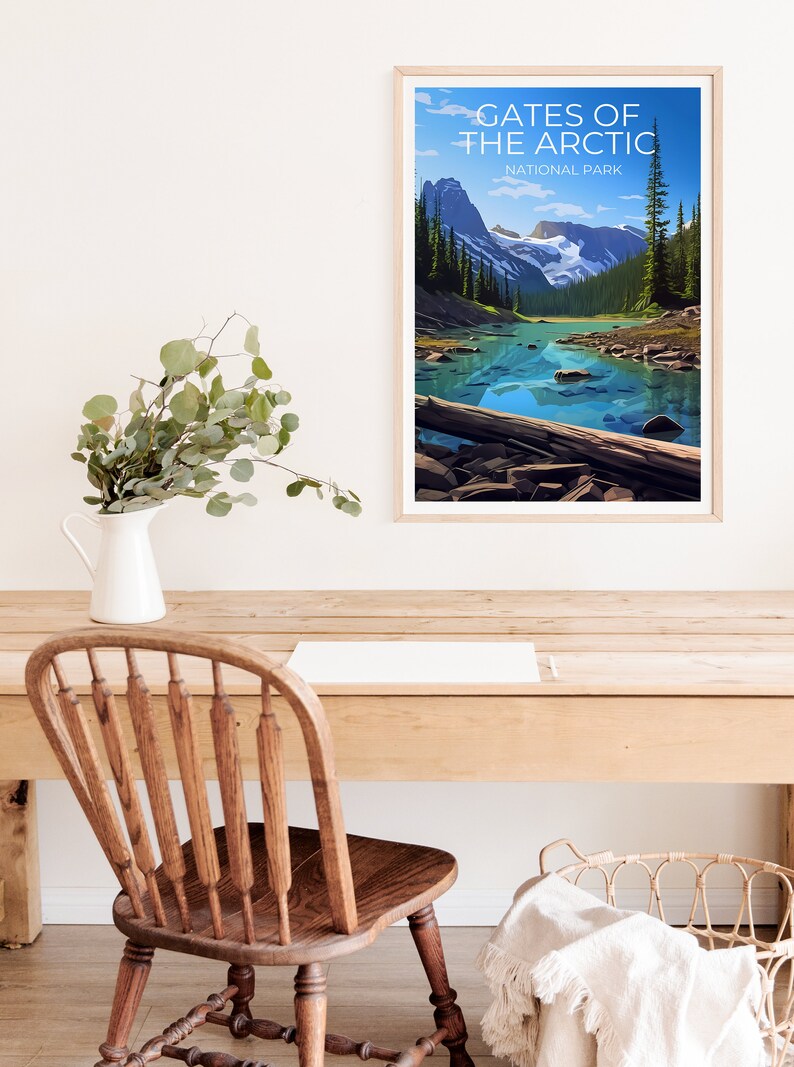 Affiche Portes de l'Arctique, Art mural de l'Alaska, Impression de l'Alaska, Affiche de montagne, Affiche de nature sauvage, Affiche de lac, Parcs nationaux