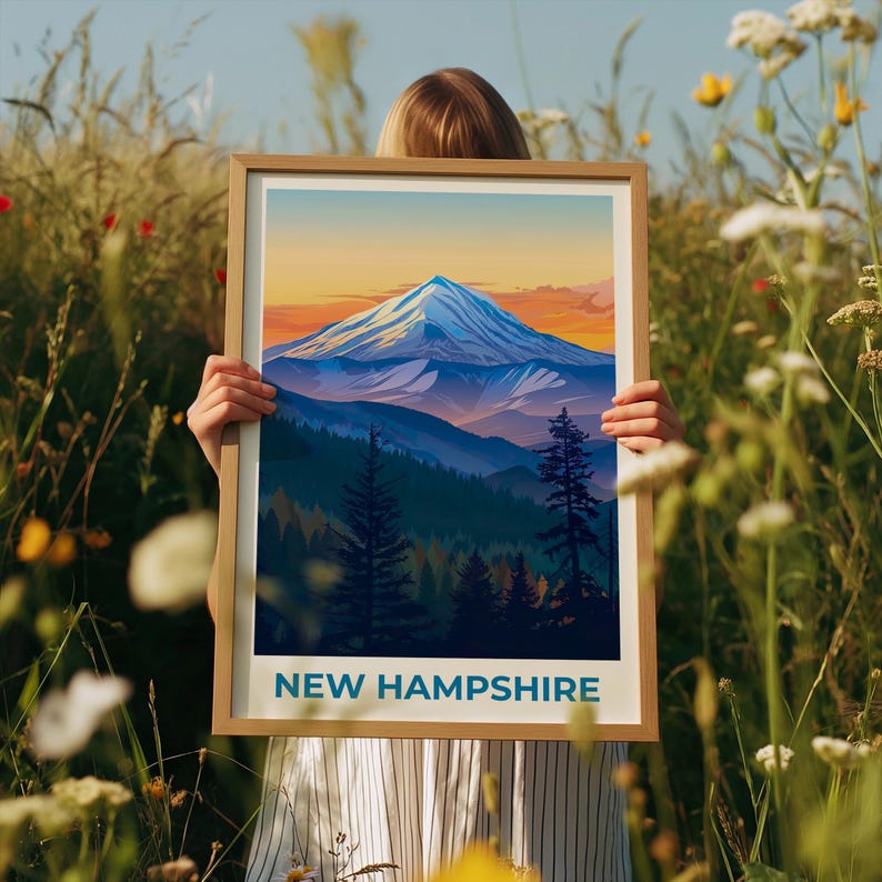 New Hampshire Travel Print, Mount Washington Poster, Forest Wall Art, New Hampshire Poster, Home Decor, Birthday Gift