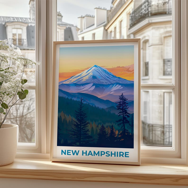 New Hampshire Travel Print, Mount Washington Poster, Forest Wall Art, New Hampshire Poster, Home Decor, Birthday Gift