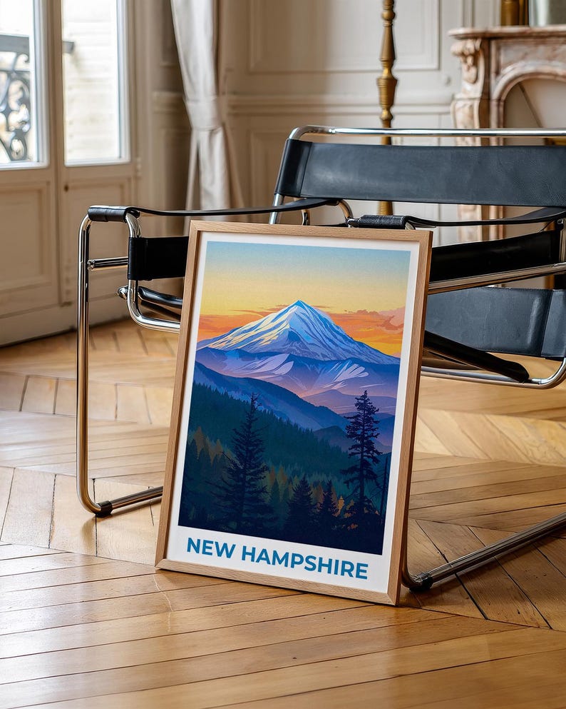 New Hampshire Travel Print, Mount Washington Poster, Forest Wall Art, New Hampshire Poster, Home Decor, Birthday Gift