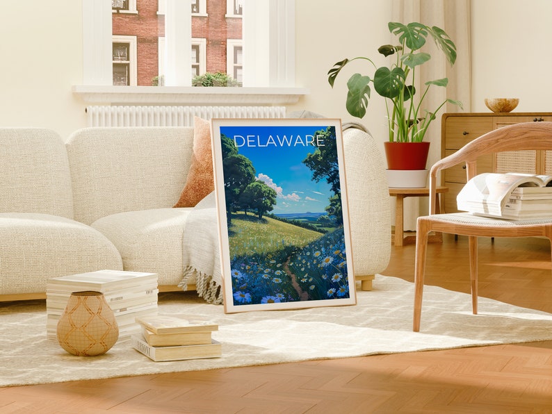 Affiche de voyage du Delaware, art mural floral, impression florale, affiche du Delaware, affiche florale, affiche nature, art du Delaware