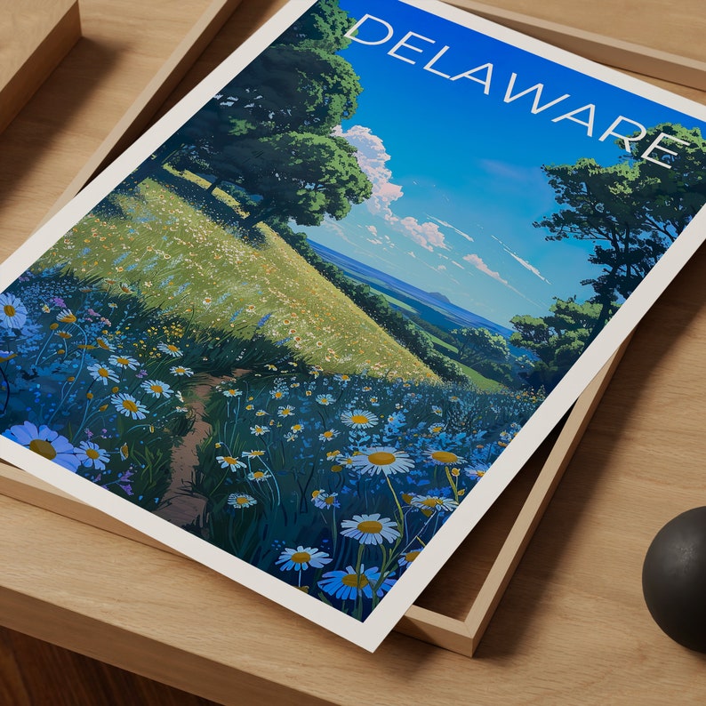 Affiche de voyage du Delaware, art mural floral, impression florale, affiche du Delaware, affiche florale, affiche nature, art du Delaware