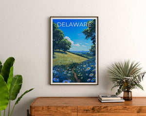 Affiche de voyage du Delaware, art mural floral, impression florale, affiche du Delaware, affiche florale, affiche nature, art du Delaware