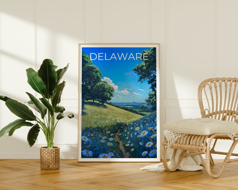 Affiche de voyage du Delaware, art mural floral, impression florale, affiche du Delaware, affiche florale, affiche nature, art du Delaware