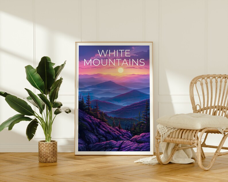 White Mountains Poster, White Mountains Print, New Hampshire Poster, New Hampshire Print, White Mountains Art, Hiking Gift