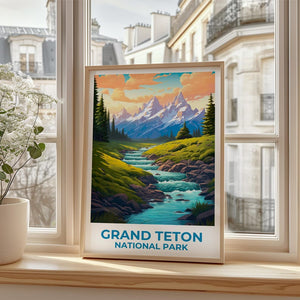 Wyoming Travel Print Grand Teton Poster Mountain Wall Art Forest Illustration Wyoming Poster Home Decor Birthday Gift