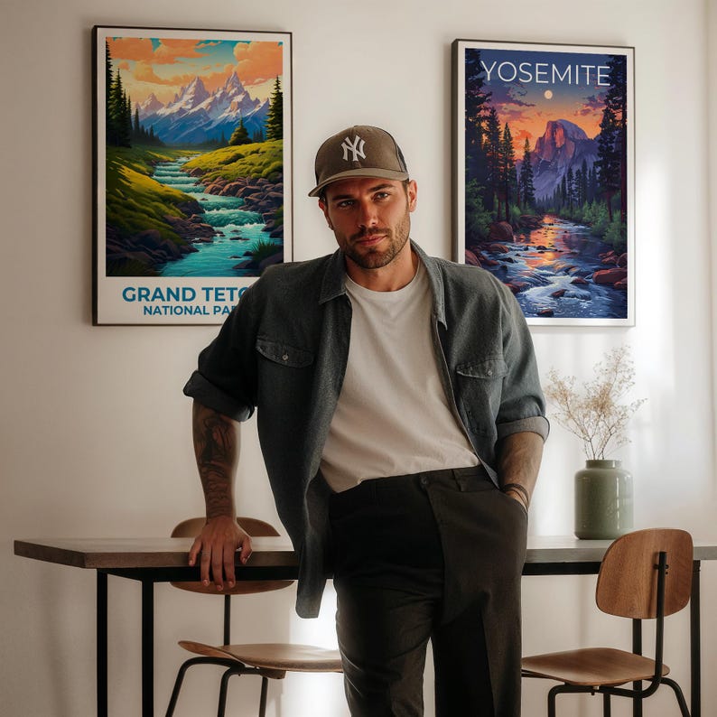 Wyoming Travel Print Grand Teton Poster Mountain Wall Art Forest Illustration Wyoming Poster Home Decor Birthday Gift