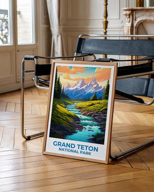 Wyoming Travel Print Grand Teton Poster Mountain Wall Art Forest Illustration Wyoming Poster Home Decor Birthday Gift