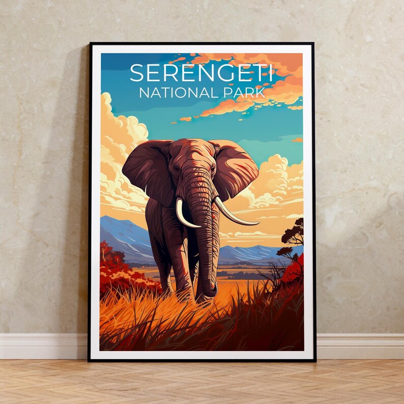 Serengeti National Park Travel Print African Safari Poster Elephant Wall Art  Africa Landscape Poster Home Decor Birthday Gift