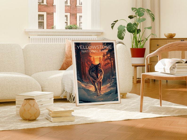 Affiche du parc national de Yellowstone, affiche du Wyoming, affiche du loup, affiche de Yellowstone, impression de loup, impression du Wyoming, impression de Yellowstone