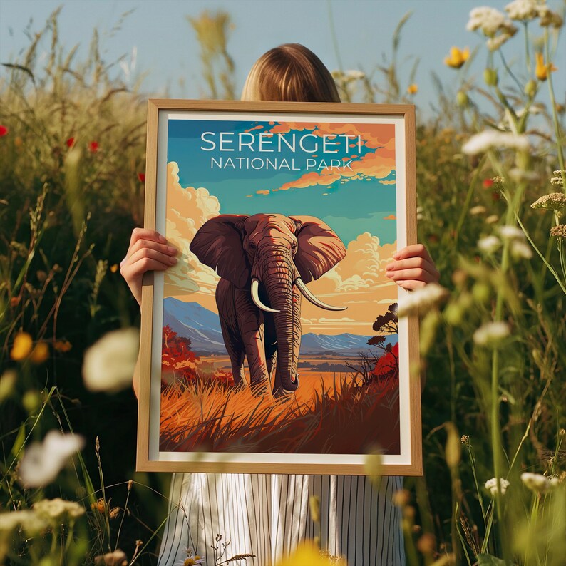 Serengeti National Park Travel Print African Safari Poster Elephant Wall Art  Africa Landscape Poster Home Decor Birthday Gift