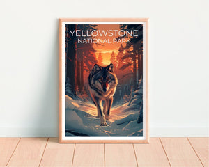Affiche du parc national de Yellowstone, affiche du Wyoming, affiche du loup, affiche de Yellowstone, impression de loup, impression du Wyoming, impression de Yellowstone
