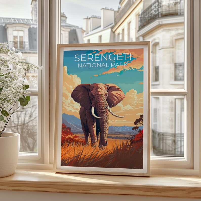 Serengeti National Park Travel Print African Safari Poster Elephant Wall Art  Africa Landscape Poster Home Decor Birthday Gift