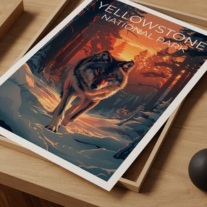 Affiche du parc national de Yellowstone, affiche du Wyoming, affiche du loup, affiche de Yellowstone, impression de loup, impression du Wyoming, impression de Yellowstone